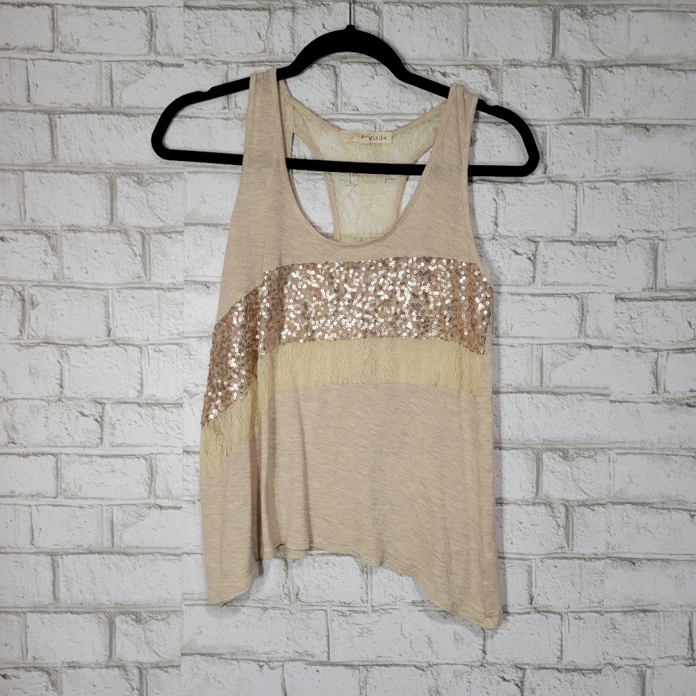 Rewind tan glitter tank top